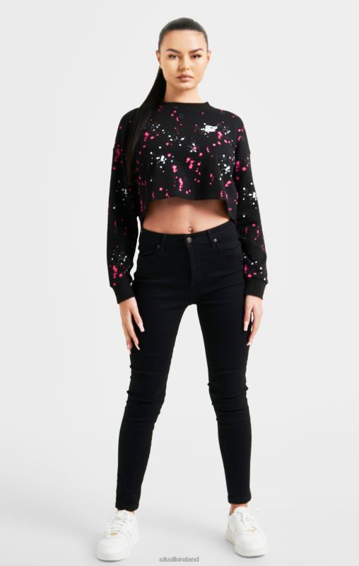 SikSilk Women Black Paint Splatter Sweatshirt XTFJ92 Apparel