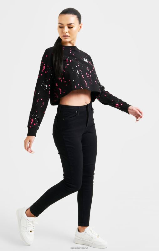 SikSilk Women Black Paint Splatter Sweatshirt XTFJ92 Apparel