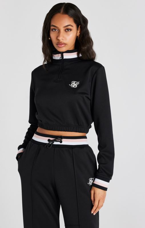 SikSilk Women Black Varsity 1/4 Zip Track Top XTFJ75 Apparel