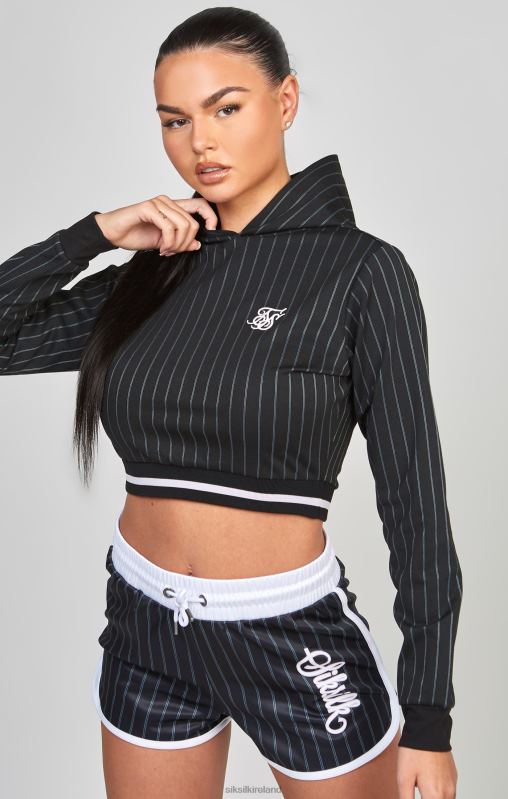 SikSilk Women Black Varsity Crop Track Top XTFJ85 Apparel