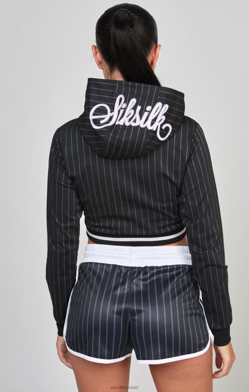 SikSilk Women Black Varsity Crop Track Top XTFJ85 Apparel