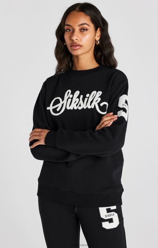 SikSilk Women Black Varsity Logo Sweatshirt XTFJ76 Apparel