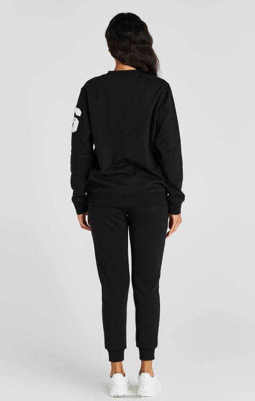 SikSilk Women Black Varsity Logo Sweatshirt XTFJ76 Apparel