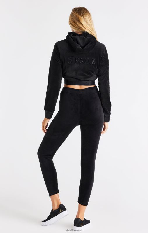 SikSilk Women Black Velour Cropped Hoodie XTFJ94 Apparel