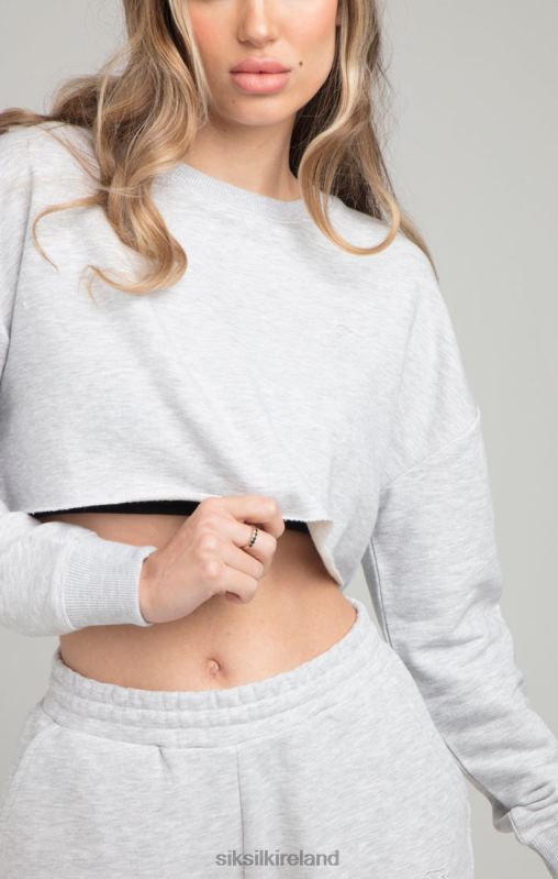 SikSilk Women Cropped Sweatshirt - Grey Marl XTFJ122 Apparel