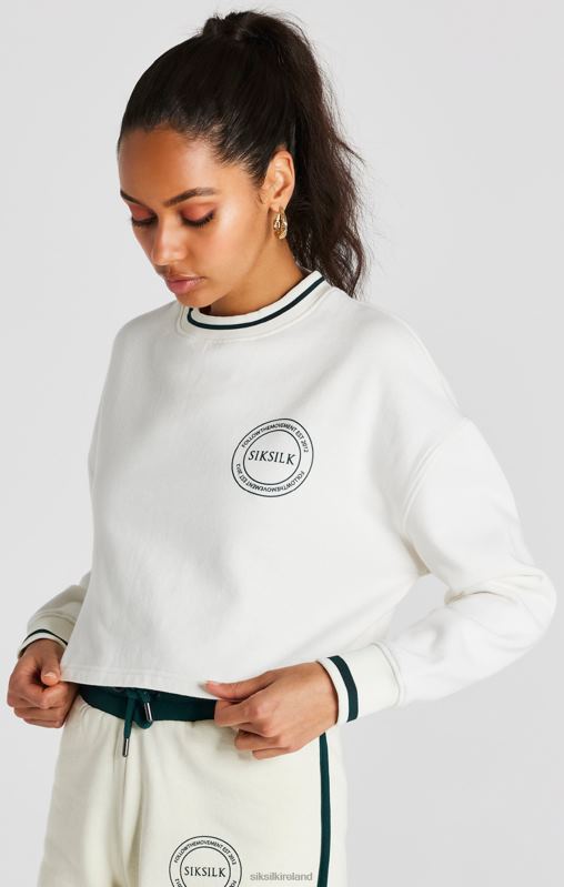 SikSilk Women Ecru Crop Sweatshirt XTFJ78 Apparel