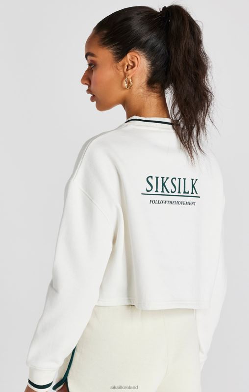 SikSilk Women Ecru Crop Sweatshirt XTFJ78 Apparel