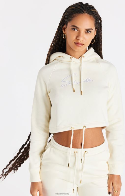 SikSilk Women Ecru Cropped Hoodie XTFJ86 Apparel