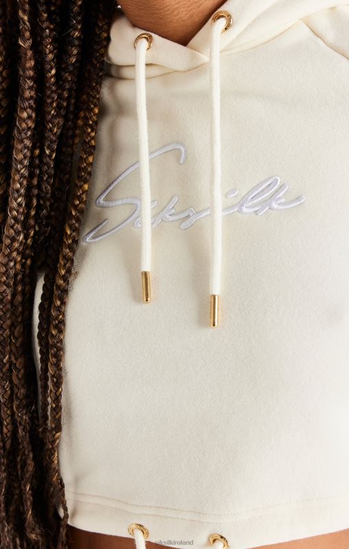 SikSilk Women Ecru Cropped Hoodie XTFJ86 Apparel