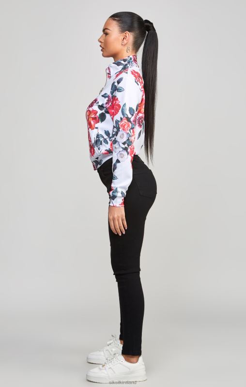 SikSilk Women Ecru Floral Track Top XTFJ77 Apparel