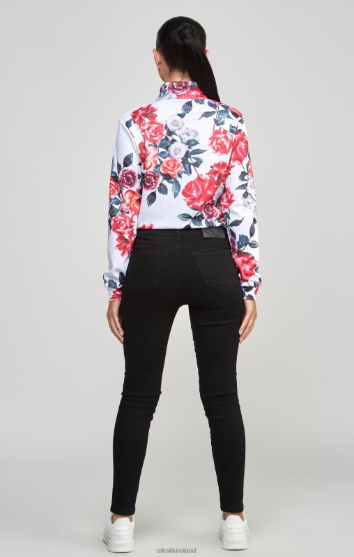 SikSilk Women Ecru Floral Track Top XTFJ77 Apparel