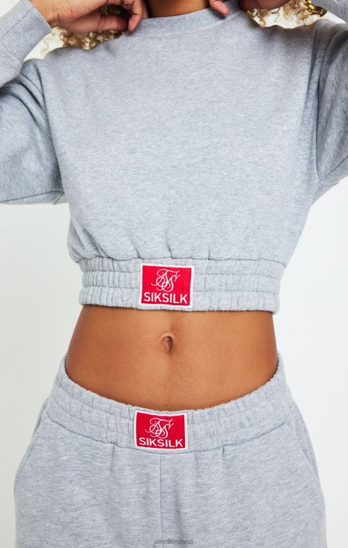 SikSilk Women Grey Marl Cropped Sweatshirt XTFJ90 Apparel