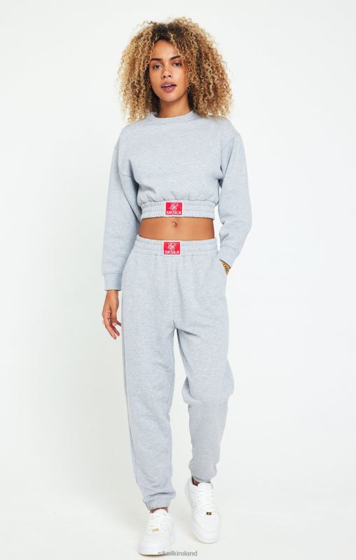 SikSilk Women Grey Marl Cropped Sweatshirt XTFJ90 Apparel