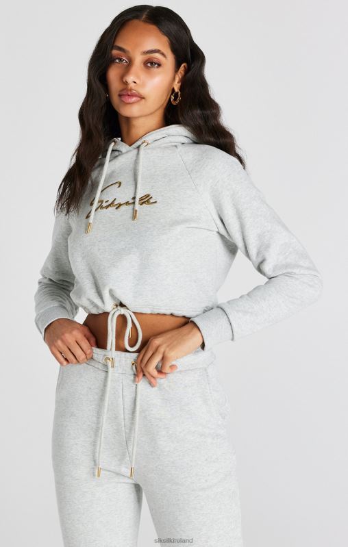 SikSilk Women Grey Marl Signature Crop Hoodie XTFJ95 Apparel