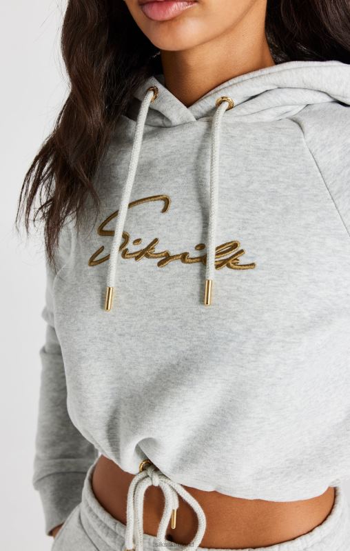 SikSilk Women Grey Marl Signature Crop Hoodie XTFJ95 Apparel