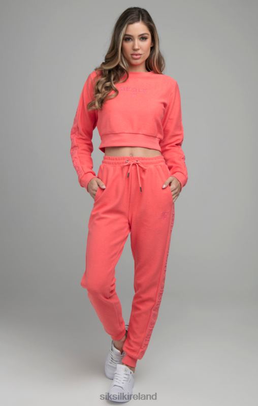 SikSilk Women Loopback Embroidered Crop Sweat - Pink XTFJ96 Apparel