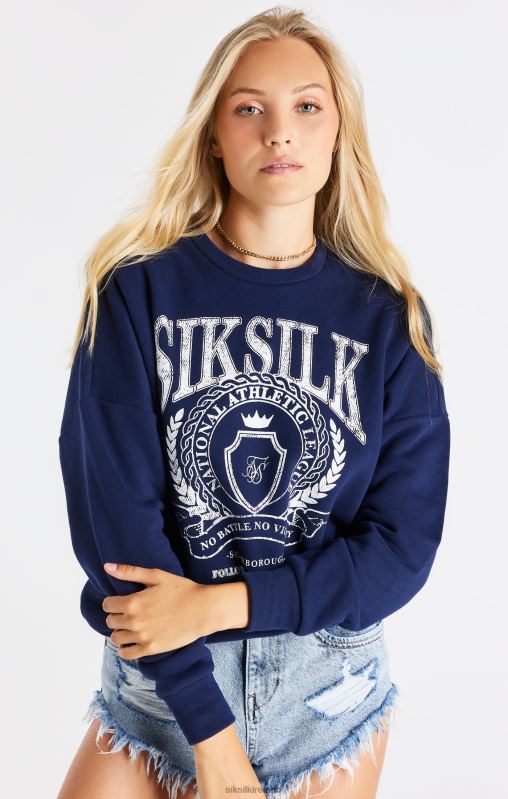 SikSilk Women Navy Varsity Oversize Sweatshirt XTFJ93 Apparel