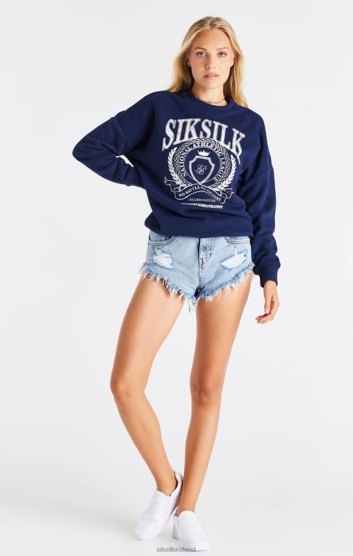SikSilk Women Navy Varsity Oversize Sweatshirt XTFJ93 Apparel