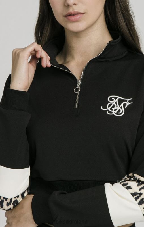 SikSilk Women Quarter Leopard Track Top - Black XTFJ119 Apparel