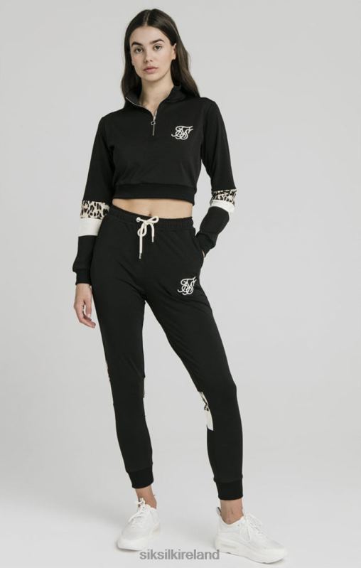 SikSilk Women Quarter Leopard Track Top - Black XTFJ119 Apparel