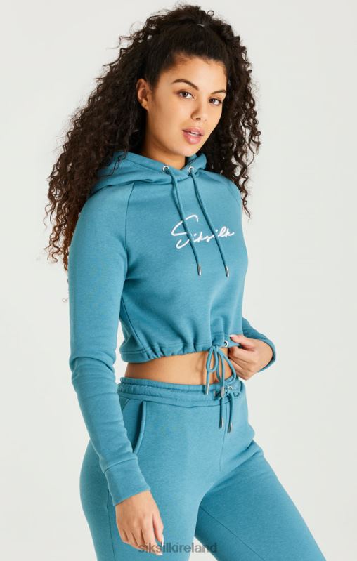 SikSilk Women Teal Essential Cropped Hoodie XTFJ120 Apparel