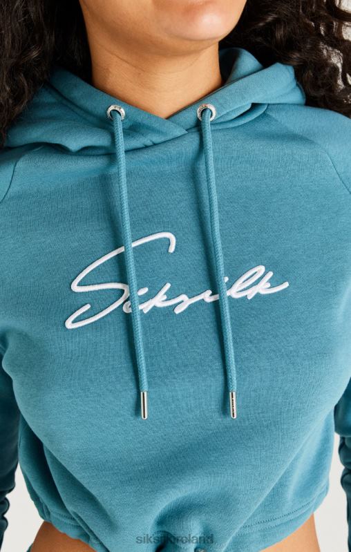 SikSilk Women Teal Essential Cropped Hoodie XTFJ120 Apparel