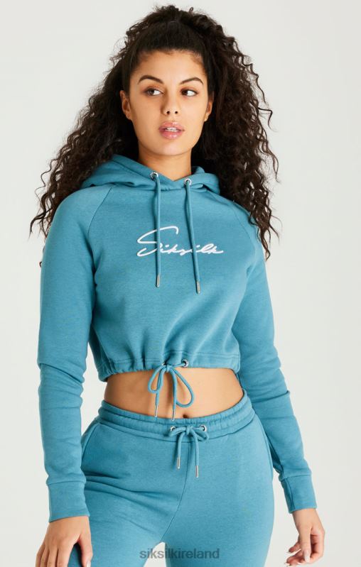 SikSilk Women Teal Essential Cropped Hoodie XTFJ120 Apparel