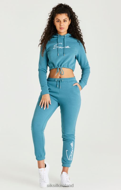 SikSilk Women Teal Essential Cropped Hoodie XTFJ120 Apparel