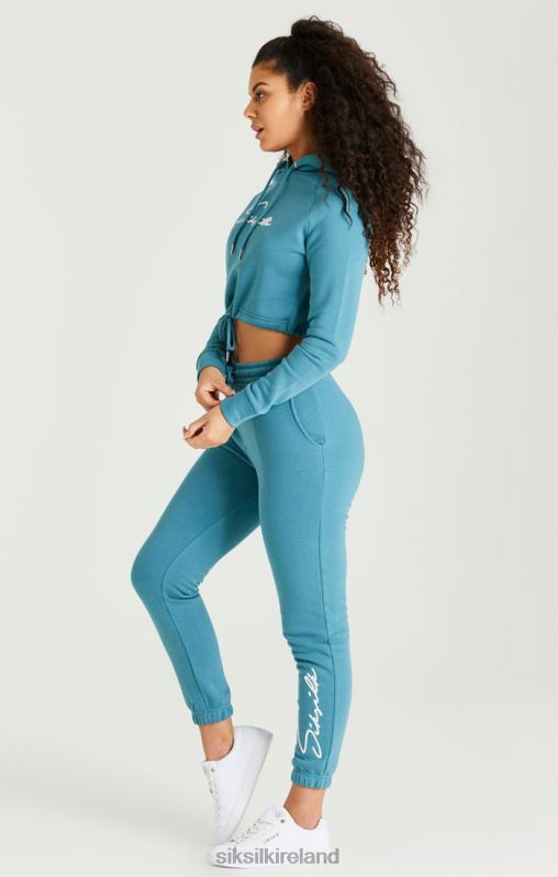 SikSilk Women Teal Essential Cropped Hoodie XTFJ120 Apparel