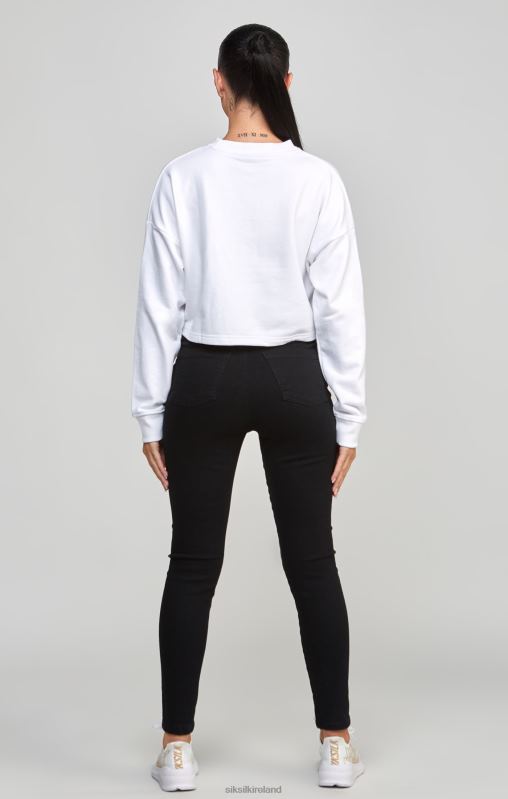 SikSilk Women White Crop Varsity Sweatshirt XTFJ84 Apparel