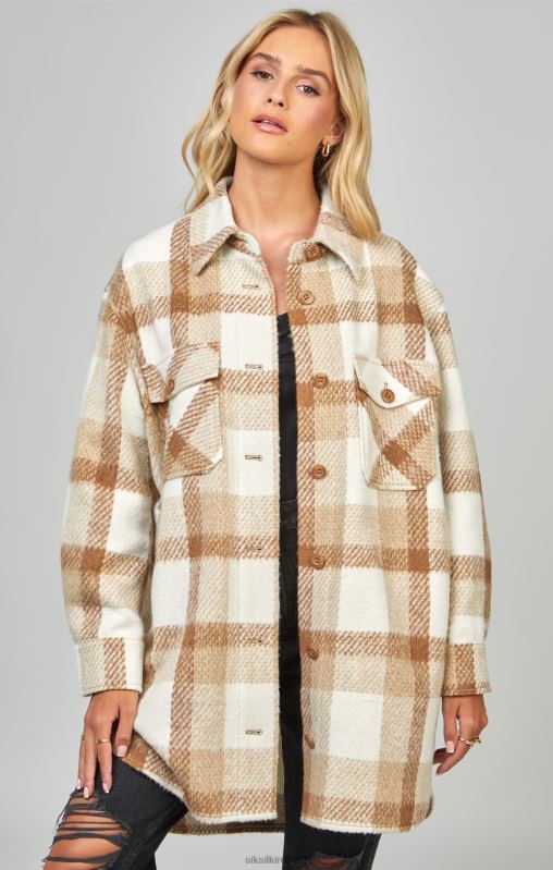 SikSilk Women Beige Checked Shacket XTFJ137 Apparel