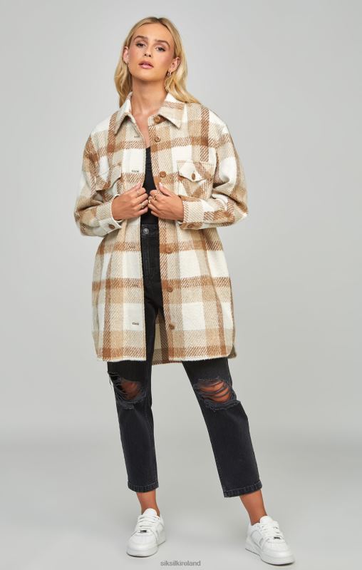 SikSilk Women Beige Checked Shacket XTFJ137 Apparel