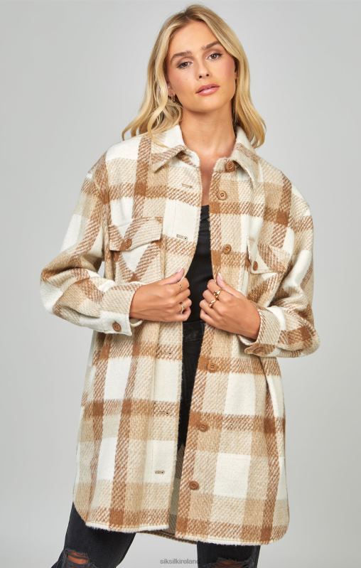 SikSilk Women Beige Checked Shacket XTFJ137 Apparel