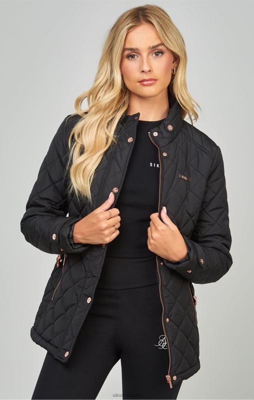 SikSilk Women Black Belted Quilted Jacket XTFJ138 Apparel