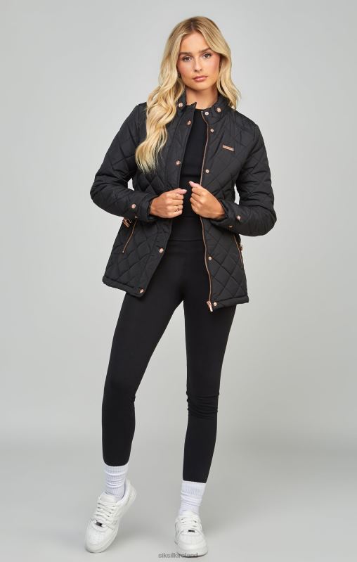 SikSilk Women Black Belted Quilted Jacket XTFJ138 Apparel