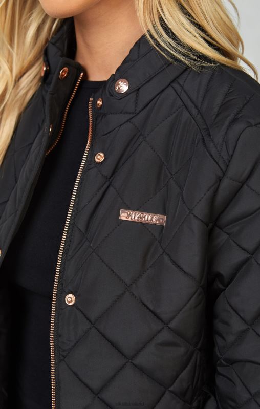 SikSilk Women Black Belted Quilted Jacket XTFJ138 Apparel
