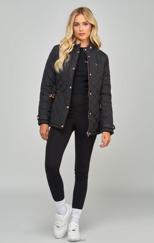 SikSilk Women Black Belted Quilted Jacket XTFJ138 Apparel