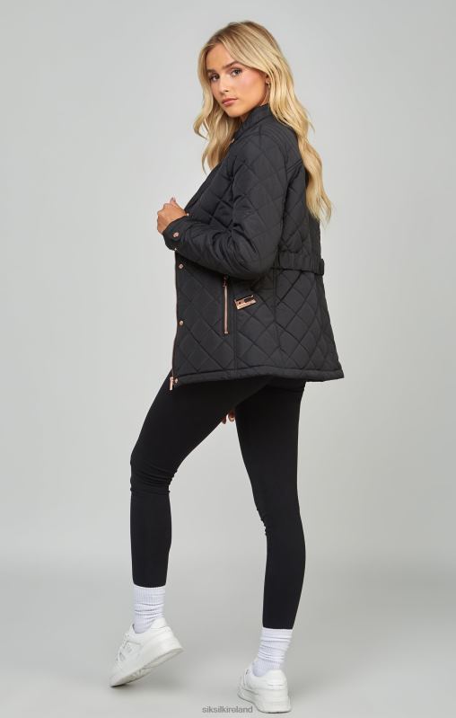 SikSilk Women Black Belted Quilted Jacket XTFJ138 Apparel