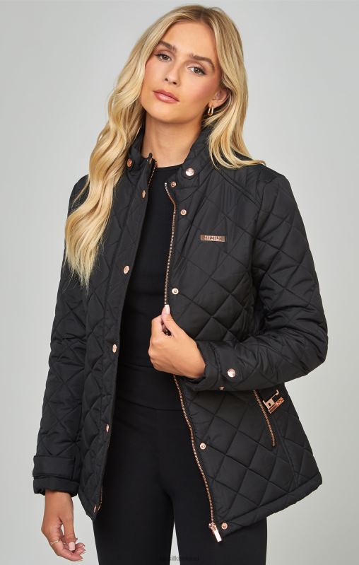 SikSilk Women Black Belted Quilted Jacket XTFJ138 Apparel