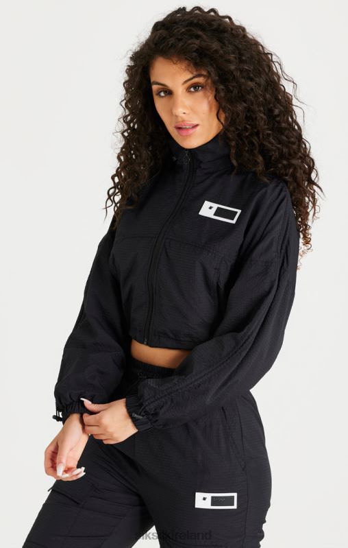 SikSilk Women Black Cropped Ruched Jacket XTFJ139 Apparel