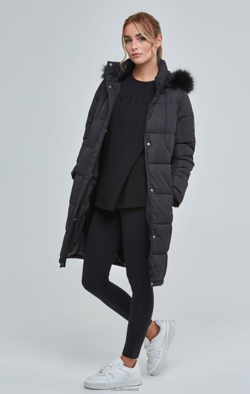 SikSilk Women Black Longline Padded Parka XTFJ129 Apparel
