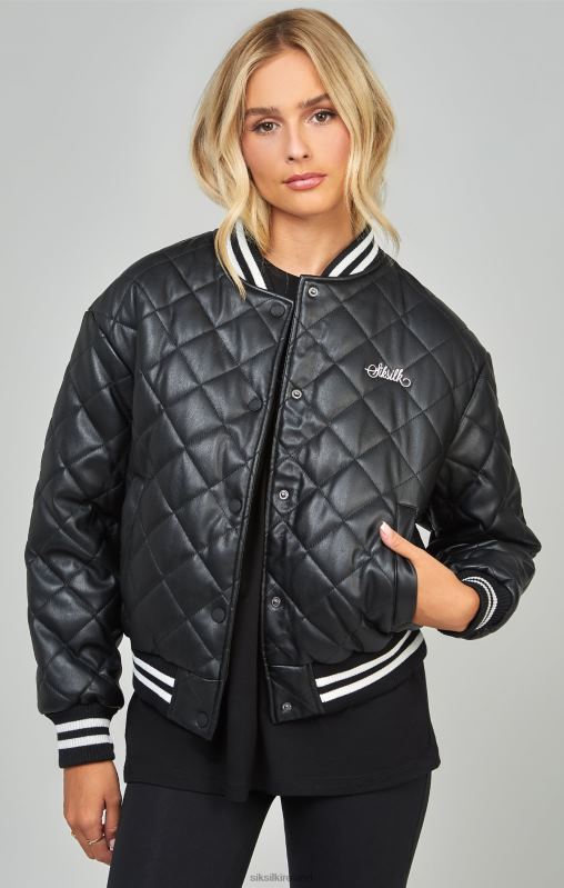 SikSilk Women Black Pu Quilted Varsity Jacket XTFJ135 Apparel