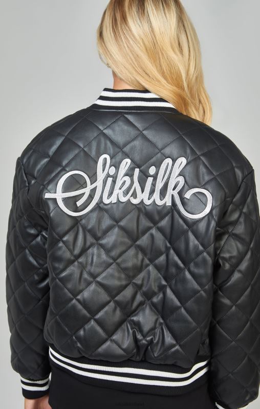 SikSilk Women Black Pu Quilted Varsity Jacket XTFJ135 Apparel