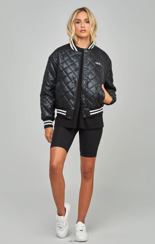 SikSilk Women Black Pu Quilted Varsity Jacket XTFJ135 Apparel