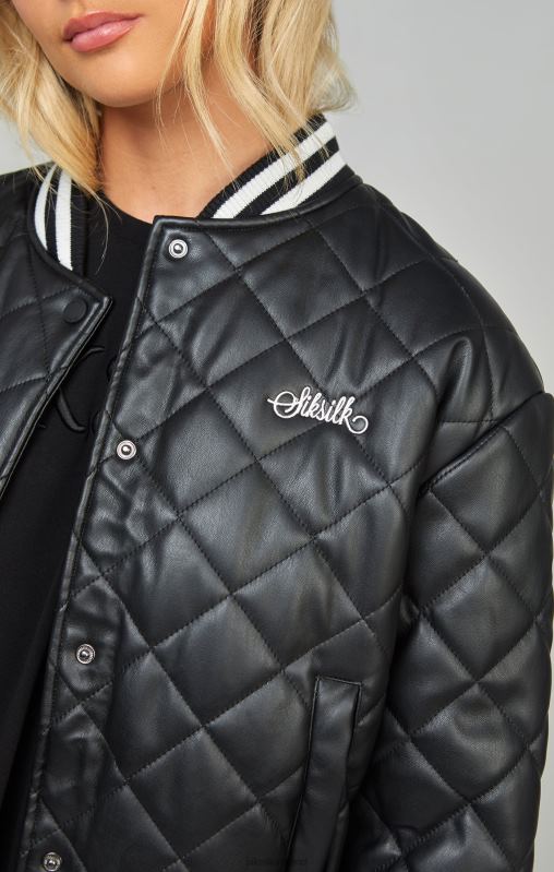 SikSilk Women Black Pu Quilted Varsity Jacket XTFJ135 Apparel