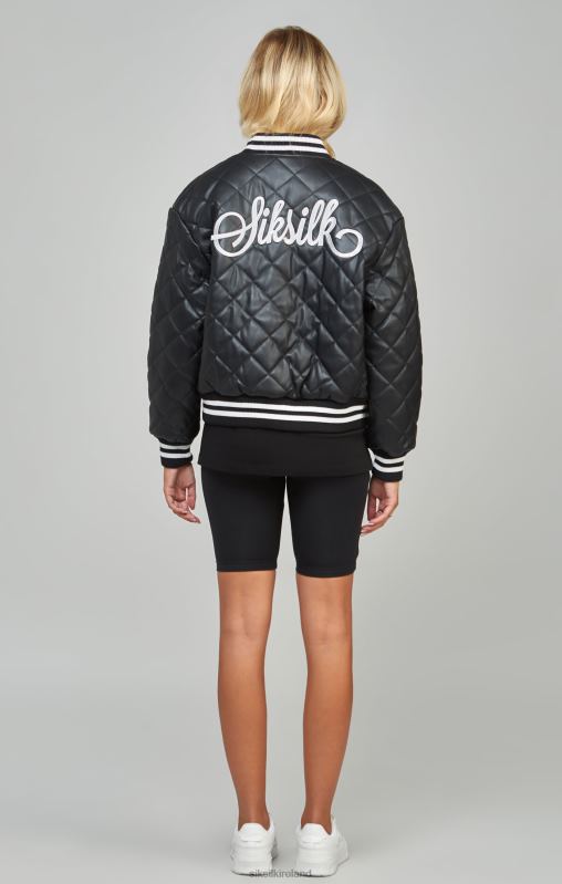 SikSilk Women Black Pu Quilted Varsity Jacket XTFJ135 Apparel