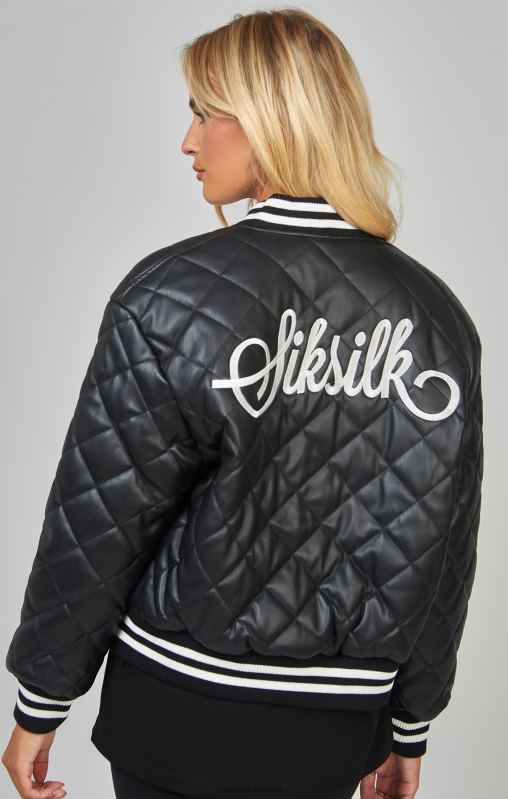 SikSilk Women Black Pu Quilted Varsity Jacket XTFJ135 Apparel