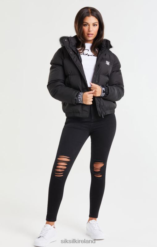 SikSilk Women Core Cropped Parka - Black XTFJ140 Apparel