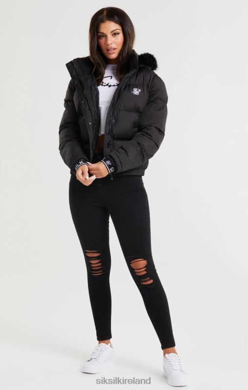 SikSilk Women Core Cropped Parka - Black XTFJ140 Apparel