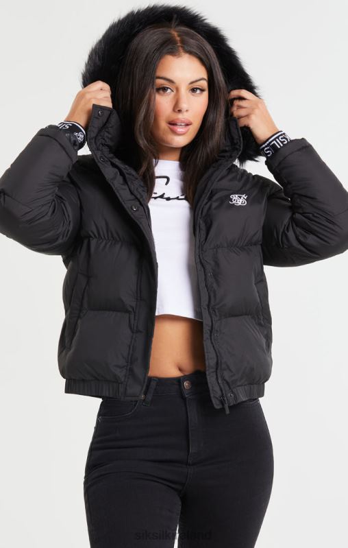 SikSilk Women Core Cropped Parka - Black XTFJ140 Apparel